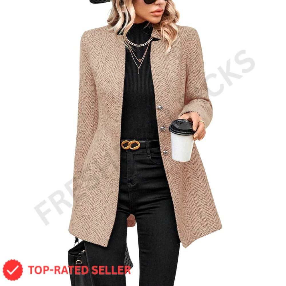 Wool Blend Herringbone Blazer Jacket Women's Business Casual Slim Fit